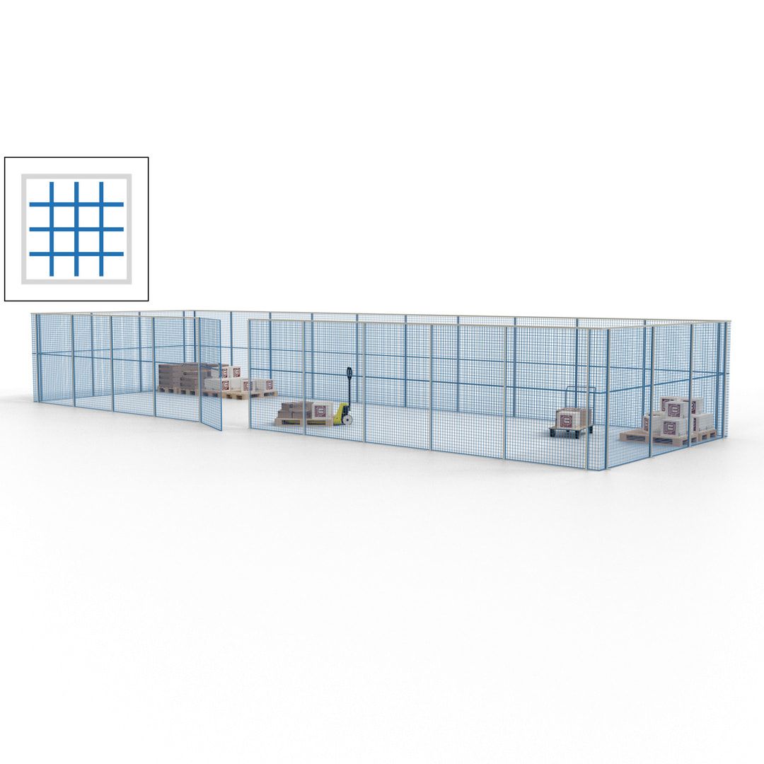 Maschinen Schutzgitter - Hallentrennwand - Sicherheitszaun - Tür - 39 m - 2.200 x 15.400 x 4.900 mm (HxBxT) - enzianblau