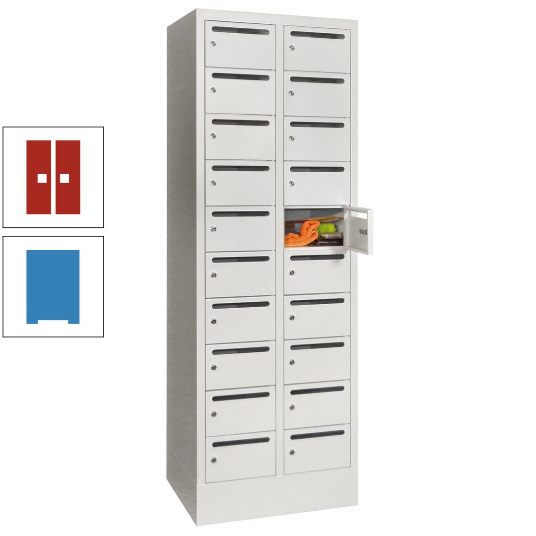 Postverteilerschrank, Schließfachschrank, 2 Abteile a 300 mm, 20 Fächer, 1.850 x 600 x 500 mm (HxBxT), Korpus anthrazitgrau, Front anthrazitgrau