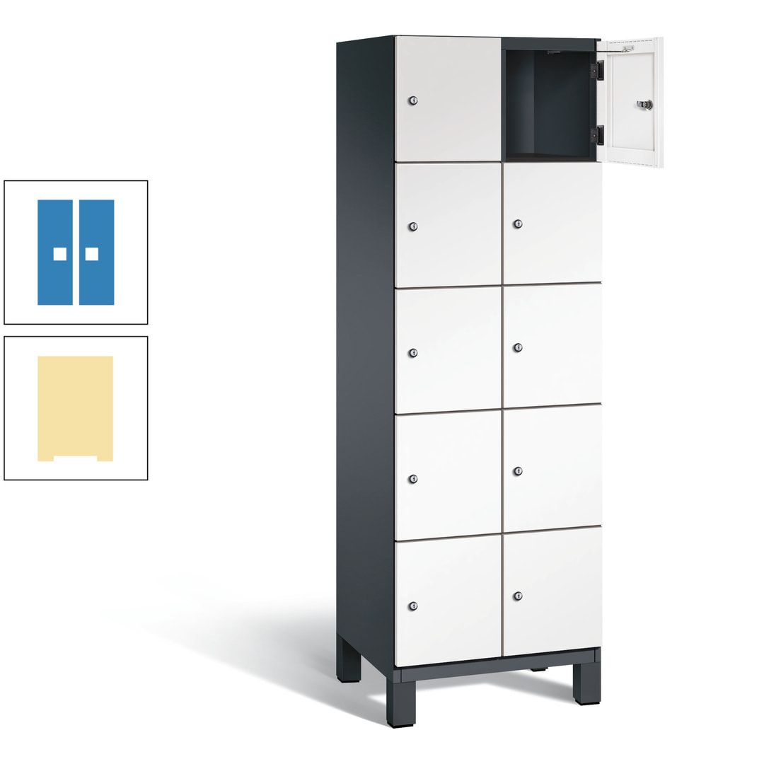 Fächerschrank, Stahlschrank, 10 Fächer, Türöffnungsbegrenzer, Füße, 1.980 x 600 x 525 mm (HxBxT), Korpus anthrazitgrau, Front anthrazitgrau