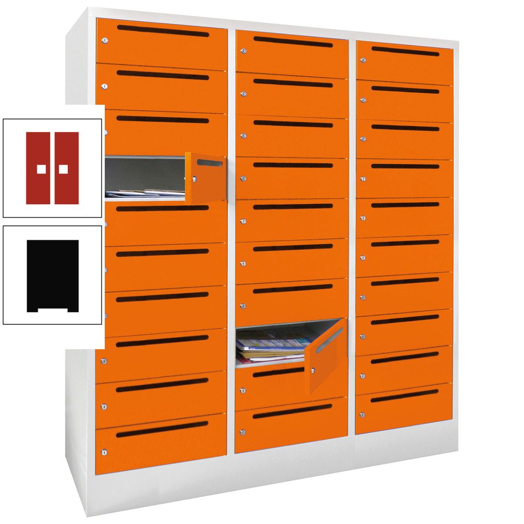 Postverteilerschrank, Schließfachschrank, 3 Abteile a 40 cm, 30 Fächer, 1.850 x 1.200 x 500 mm (HxBxT), Korpus anthrazitgrau, Front anthrazitgrau