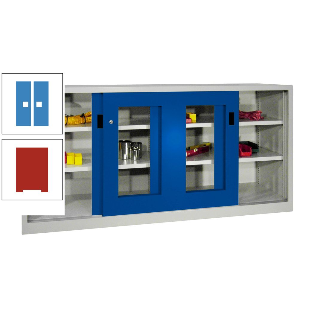Schiebetürenschrank - Sichtfenstertüren - 1.000x2.000x400 mm (HxBxT) - 4 Böden, gepulvert - Zylinderschloss - anthrazitgrau