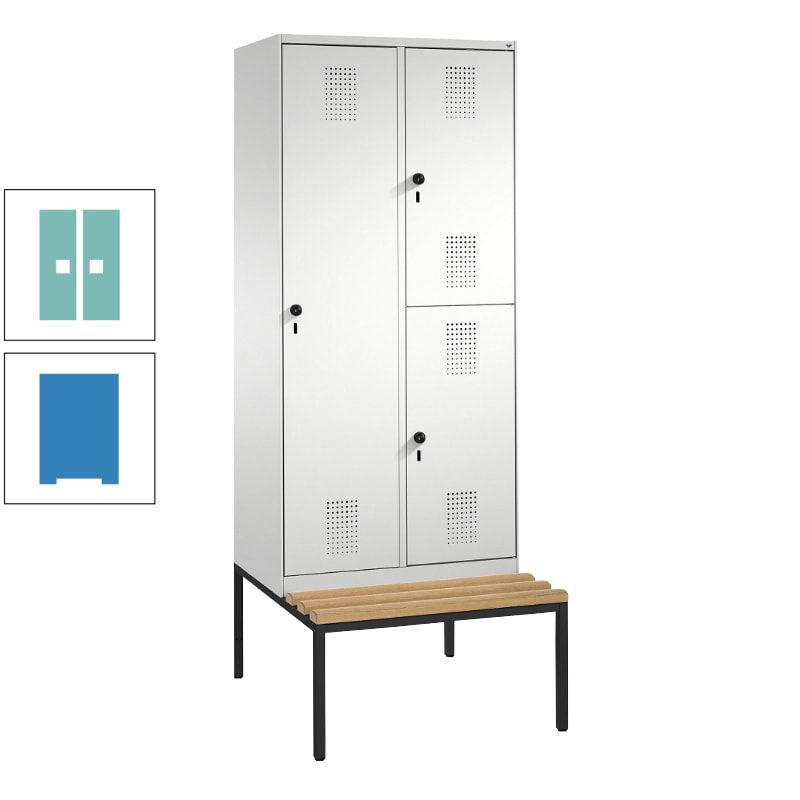 Garderobenschrank, Spind ein- und doppelstöckig Sitzbank, 2 Abteile, 3 Fächer, 2.090 x 800 x 500 mm (HxBxT), Front anthrazitgrau, Korpus anthrazitgrau