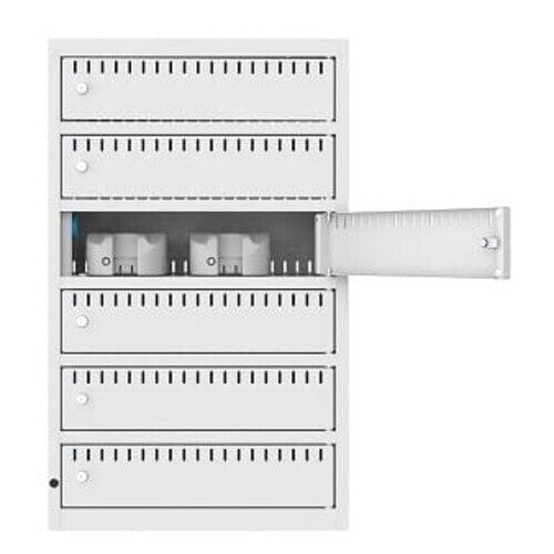 Akkuschrank, Batterieladeschrank, 6 Fächer, Überstromsicherung IP21, 900 x 550 x 300 mm (HxBxT), Korpusfarbe anthrazitgrau, Frontfarbe anthrazitgrau