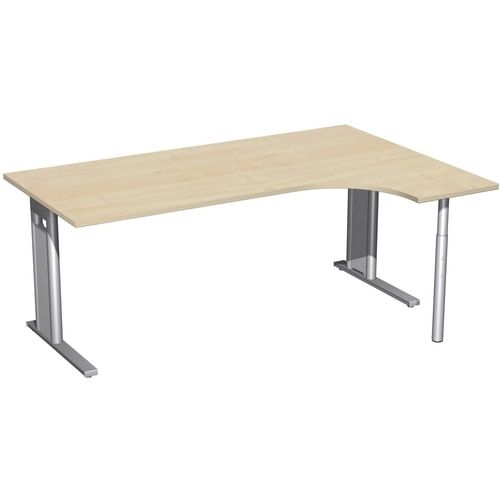 Eckschreibtisch, Ecke rechts, Füße einseitig verkürzt, C-Fuß Pro, 720 x 1.600 x 1.200 mm (HxBxT), Gestell silber, Dekor Ahorn
