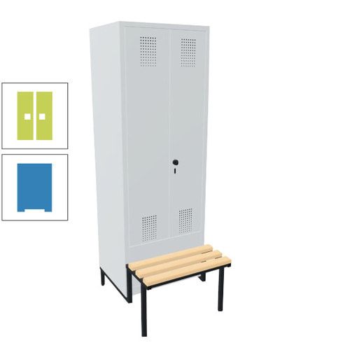 Doppel-Spind, Garderobenschrank, Buche Sitzbank integriert, 2 Abteile a 400 mm, Korpus anthrazitgrau, Tür anthrazitgrau, 1.850 x 800 x 815 mm (HxBxT)