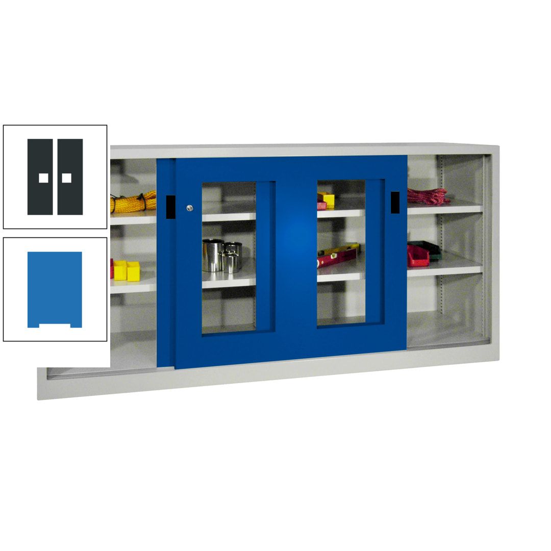 Schiebetürenschrank - Sichtfenstertüren - 1.000x2.000x400 mm (HxBxT) - 4 Böden, gepulvert - Zylinderschloss - anthrazitgrau
