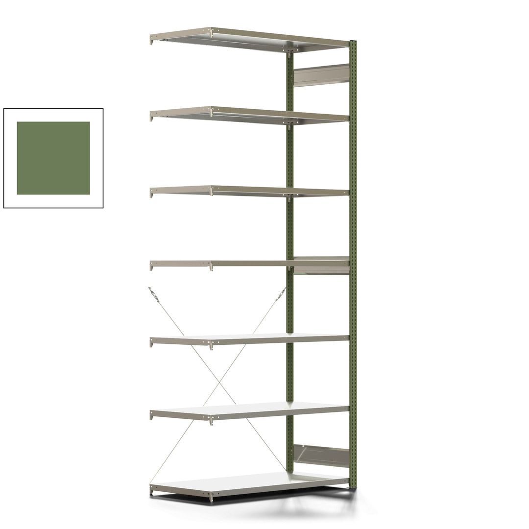 Fachbodenregal mit Tiefenriegel - 350 kg - 3.000 x 1.285 x 626 mm (HxBxT) - Anbauregal - 7 Böden - enzianblau - Lagerregal - Steckregal BERT