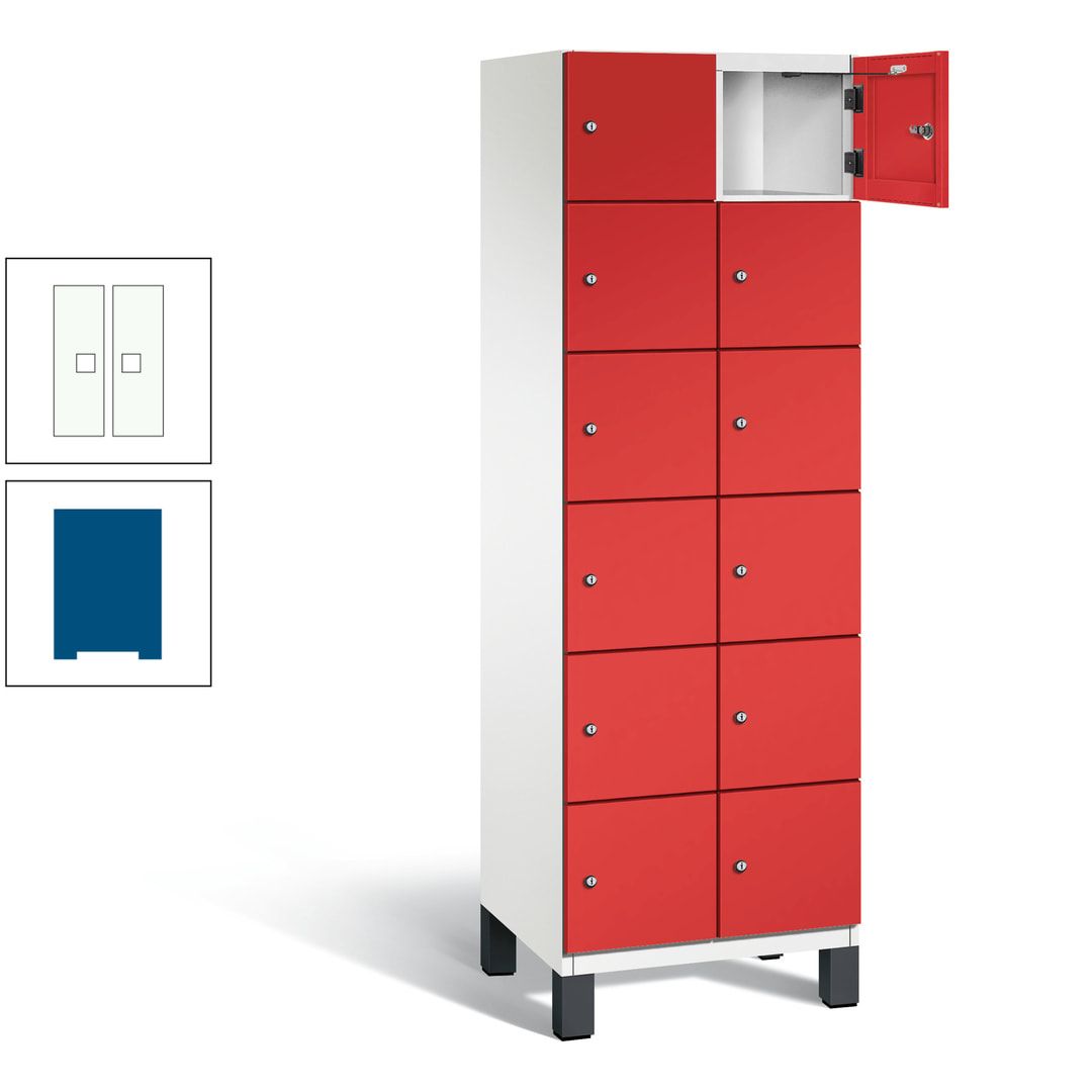 Fächerschrank, Stahlschrank, 12 Fächer, Türöffnungsbegrenzer, Füße, 1.980 x 600 x 525 mm (HxBxT), Korpus anthrazitgrau, Front anthrazitgrau