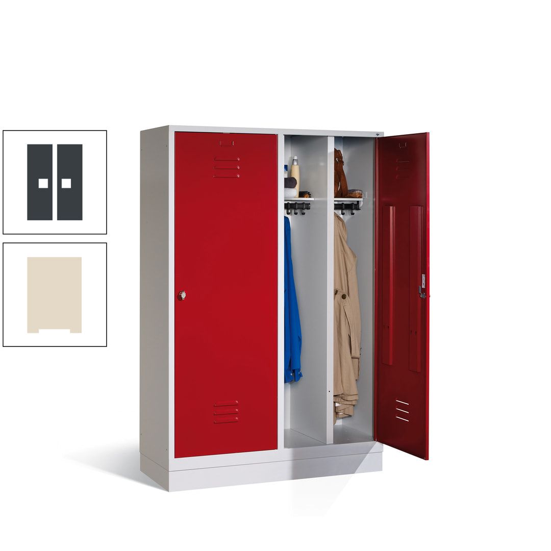 Doppel-Spind mit Großtüren, Garderobenschrank mit Sockel, 4 Abteile a 300 mm, Korpus anthrazitgrau, Tür anthrazitgrau, 1.800 x 1.190 x 500 mm (HxBxT)