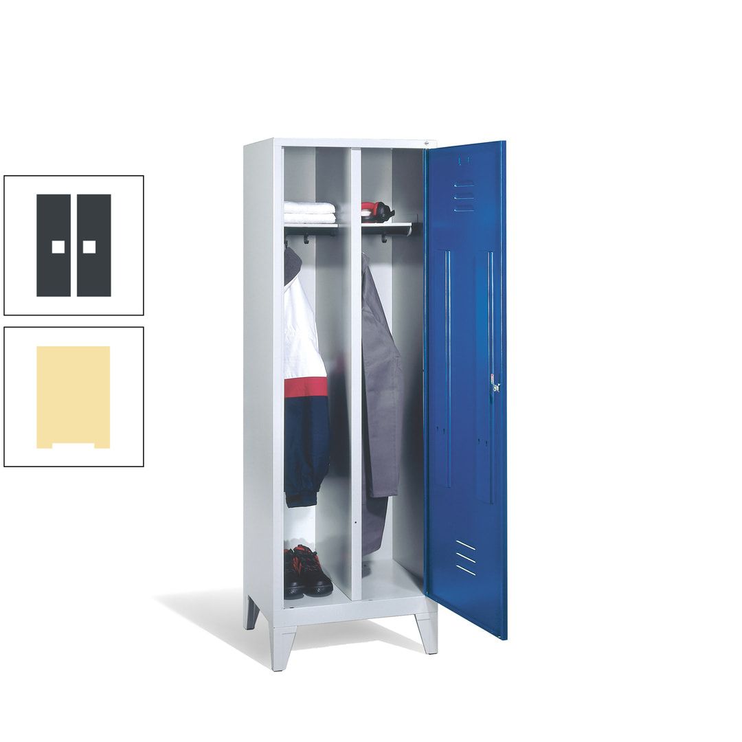 Doppel-Spind mit Großtür, Garderobenschrank mit Füßen, 2 Abteile a 300 mm, Korpus anthrazitgrau, Tür anthrazitgrau, 1.850 x 610 x 500 mm (HxBxT)