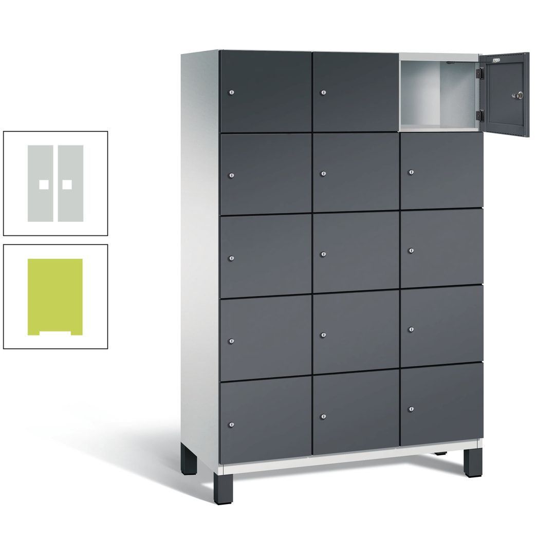 Fächerschrank, Stahlschrank, 15 Fächer, Türöffnungsbegrenzer, Füße, 1.980 x 1.200 x 525 mm (HxBxT), Korpus anthrazitgrau, Front anthrazitgrau