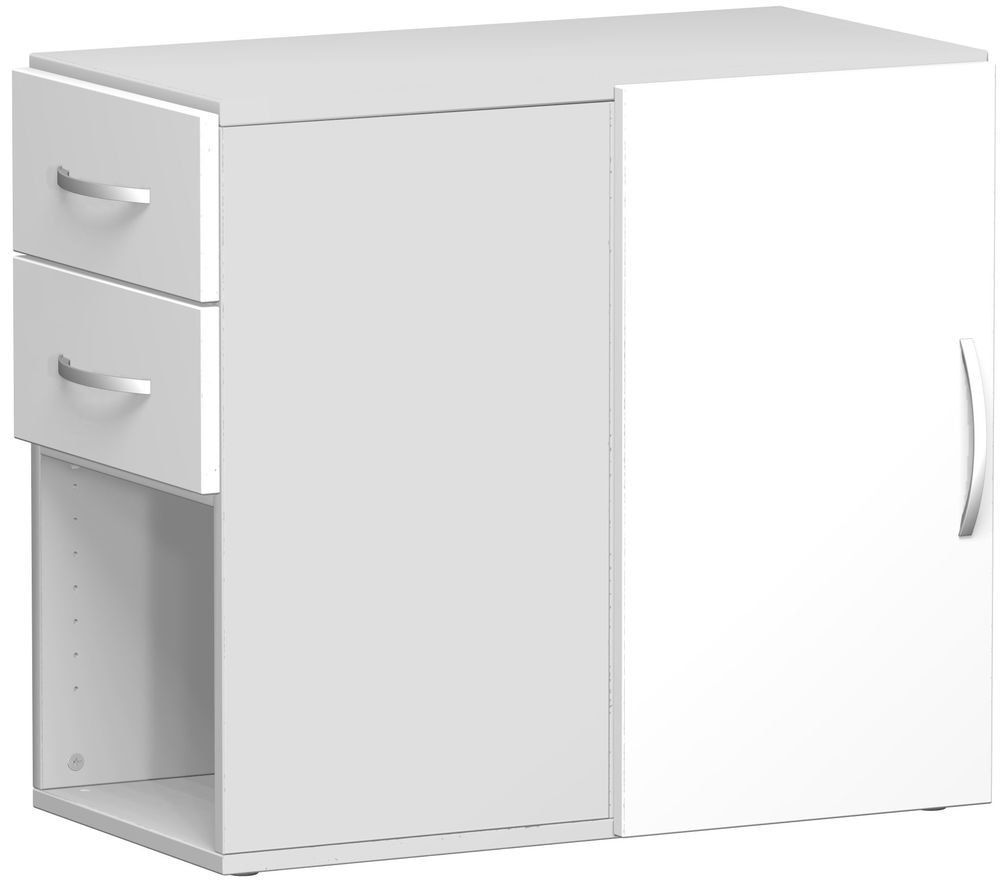Anstellschrank, 2 Schubladen, Drehtür, Türdämpfer, 2 Ordnerhöhen, Stellfüße, 720 x 420 x 820 mm (HxBxT), Korpusfarbe Ahorn, Frontfarbe Buche