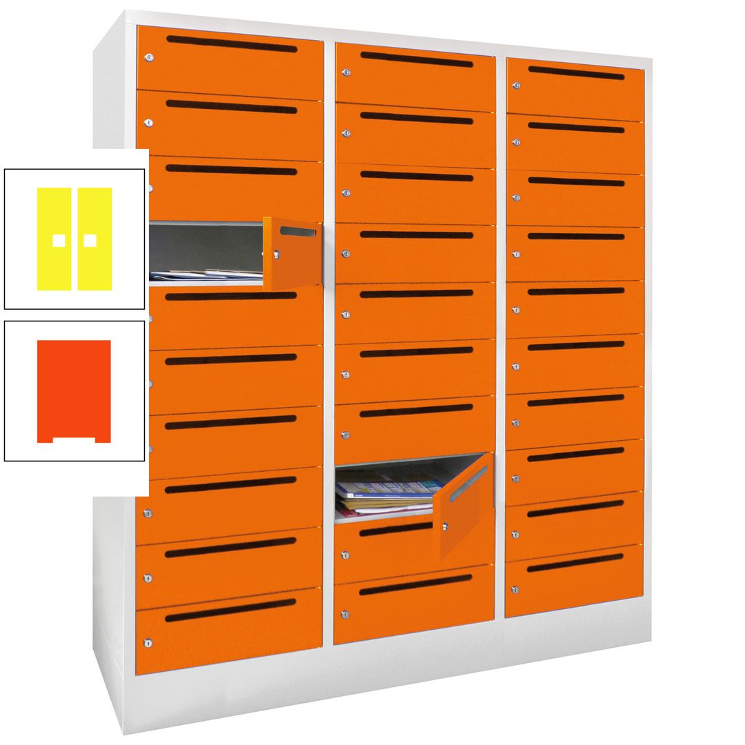 Postverteilerschrank, Schließfachschrank, 3 Abteile a 40 cm, 30 Fächer, 1.850 x 1.200 x 500 mm (HxBxT), Korpus anthrazitgrau, Front anthrazitgrau