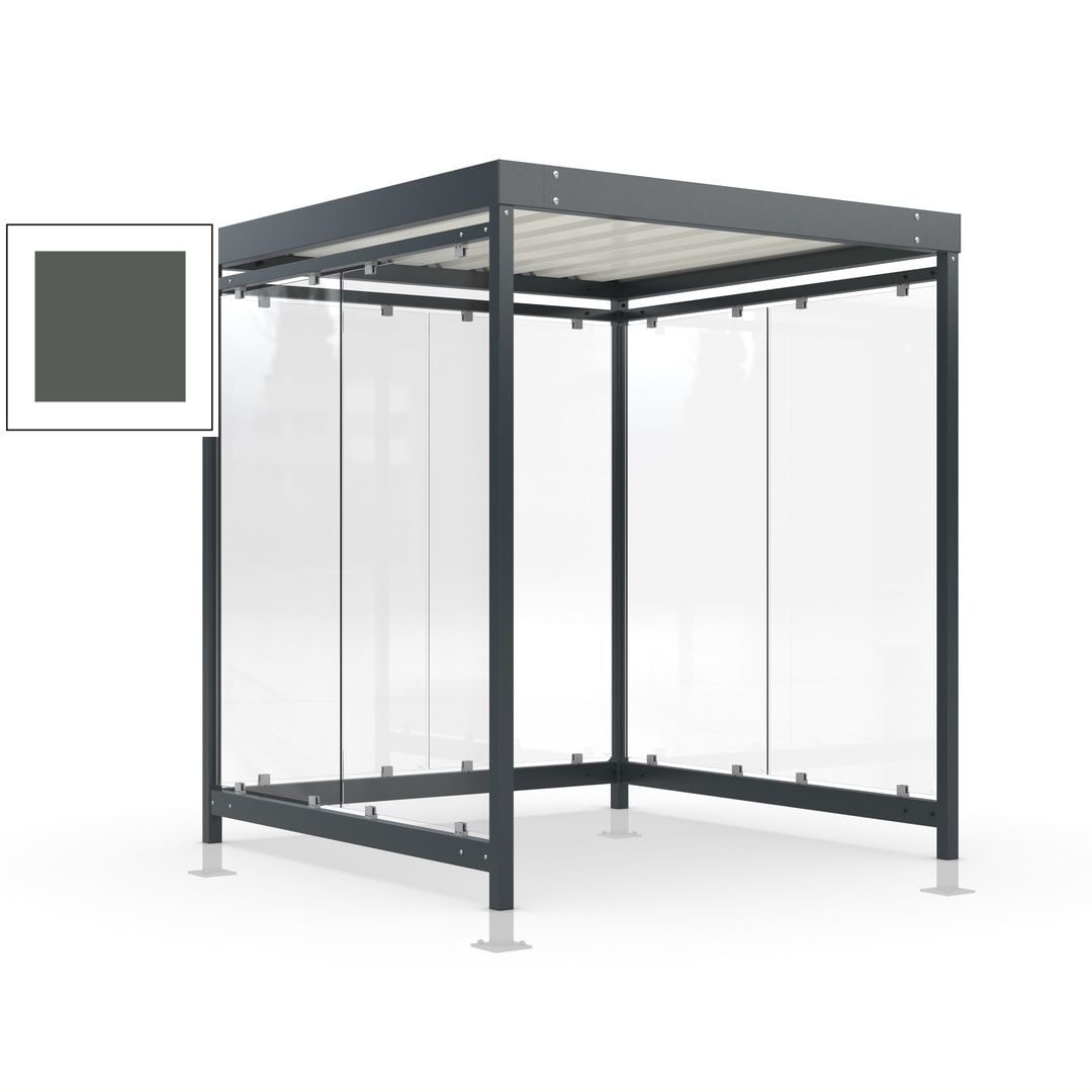 Raucherunterstand, Bushaltestelle, Bausatz, mit Überpflasterung, 6-7 Personen, 6 Wände, 2.440 x 2.165 x 2.165 mm (HxBxT), Achatgrau