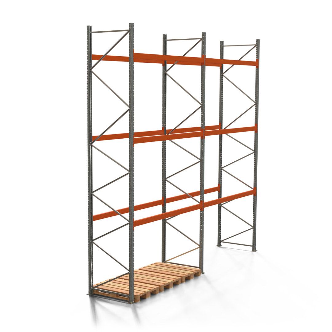 Palettenregal ARTUS - 4 Ebenen - Fachlast 2.100 kg - 5.500 x 11.225 x 1.100 mm (HxBxT) - 4 Felder - Schwerlastregal