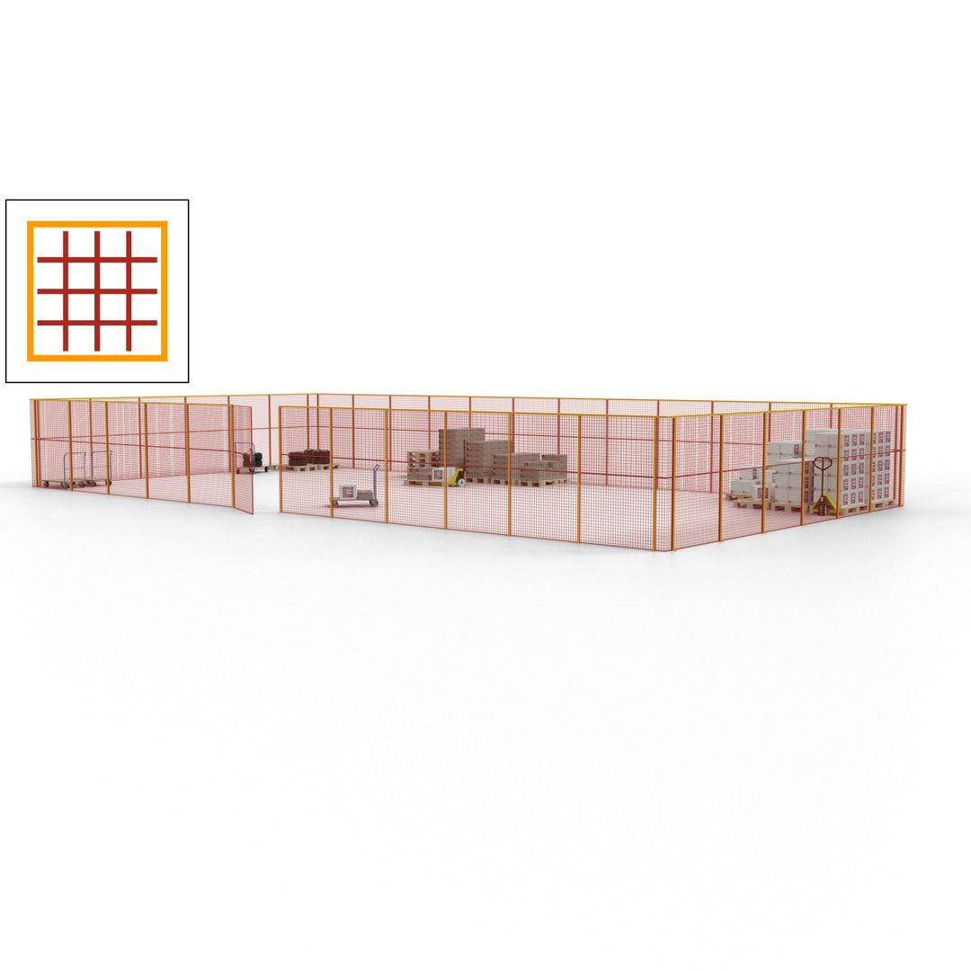 Maschinen Schutzgitter - Hallentrennwand - Sicherheitszaun - Tür - 54 m - 2.200 x 18.400 x 9.400 mm (HxBxT) - enzianblau