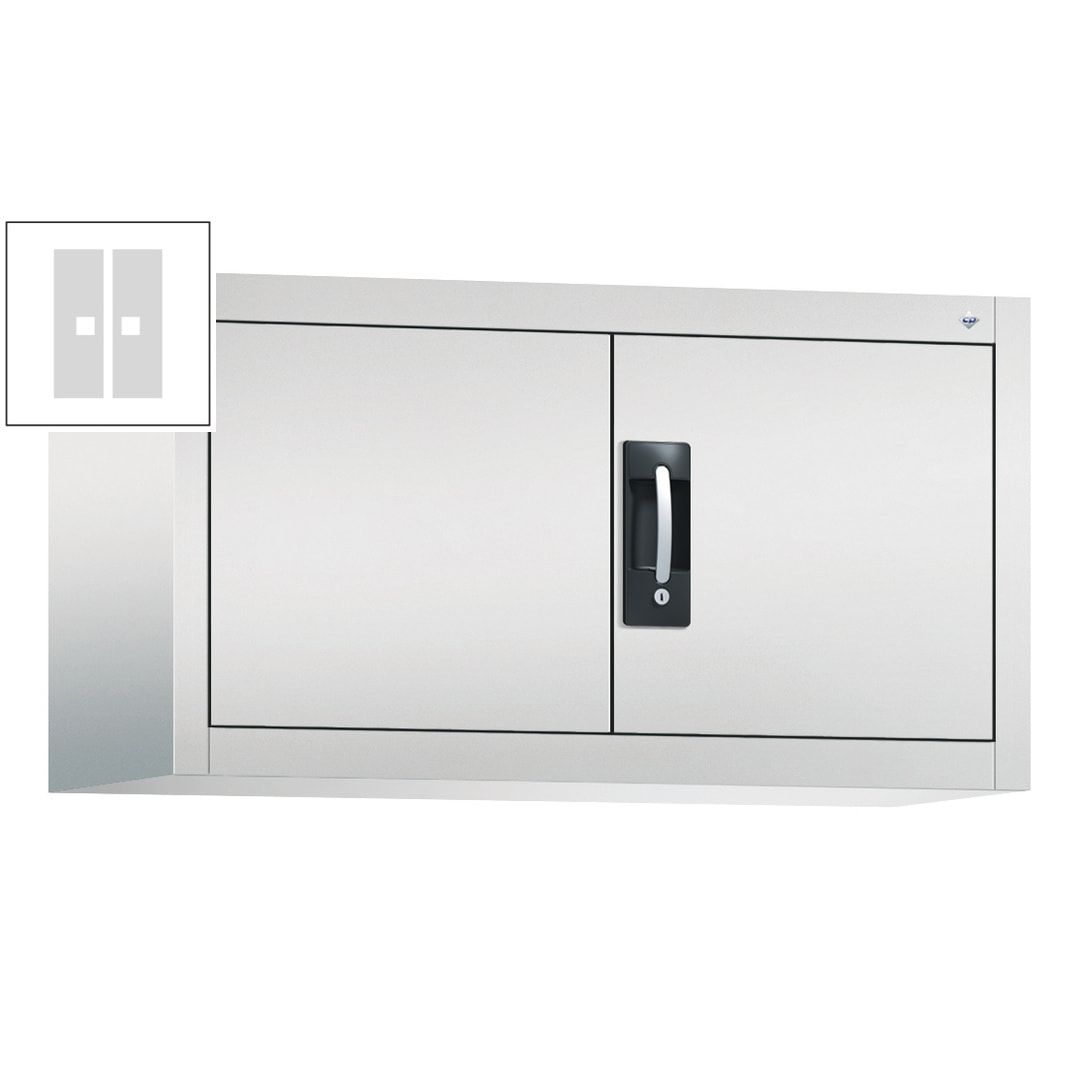 C+P Aufsatzschrank mit Flügeltüren, abschließbar, 1 Fachboden, Korpusfarbe lichtgrau, Frontfarbe enzianblau, 790 x 1.200 x 400 mm (HxBxT)