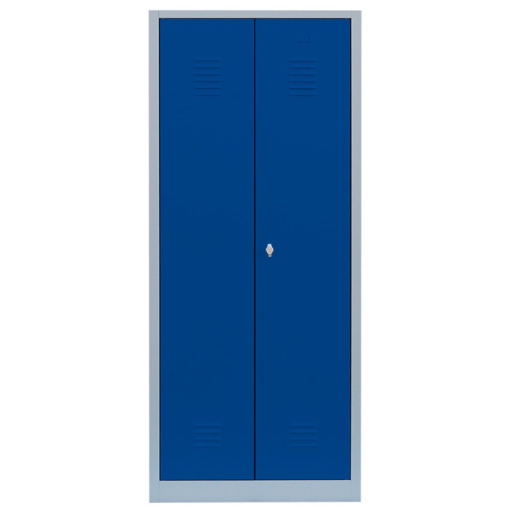 Mehrzweckschrank, Garderobenschrank, 2 Abteile, 6 Fächer, 1.800 x 800 x 500 mm (HxBxT), Kleiderstange, Stahl, Korpus: lichtgrau, Front: enzianblau
