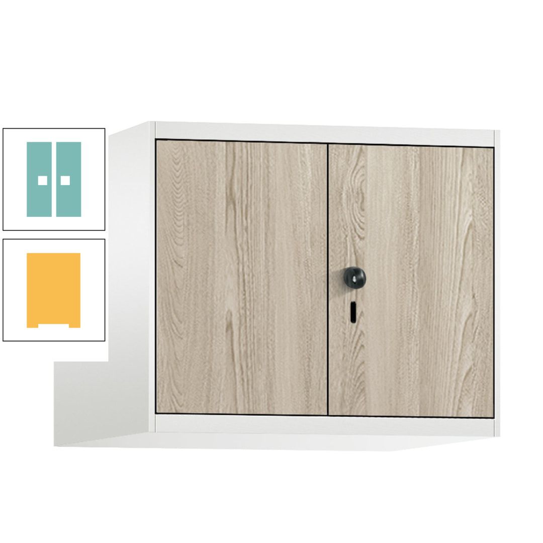 Aufsatzschrank, Schrankaufsatz, Türen paarweise, 2 Fächer a 300 mm, Farbe Pastellgelb, Tür anthrazitgrau , 500 x 600 x 500 mm (HxBxT)