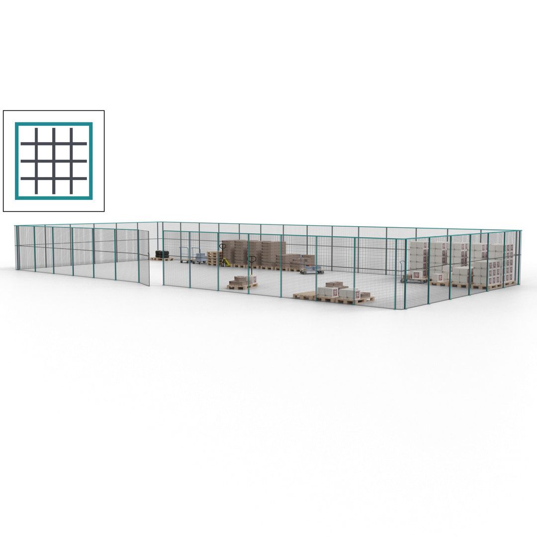 Maschinen Schutzgitter - Hallentrennwand - Sicherheitszaun - Tür - 60 m - 2.200 x 21.400 x 9.400 mm (HxBxT) - enzianblau