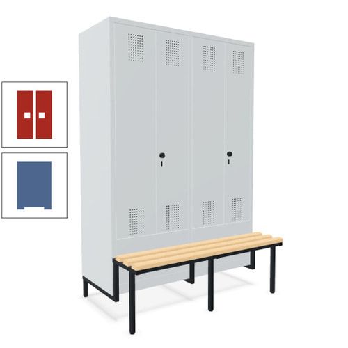 Doppel-Spind, Garderobenschrank, Buche Sitzbank integriert, 4 Abteile 300 mm, Korpus anthrazitgrau, Tür anthrazitgrau, 1.850 x 1.200 x 815 mm (HxBxT)