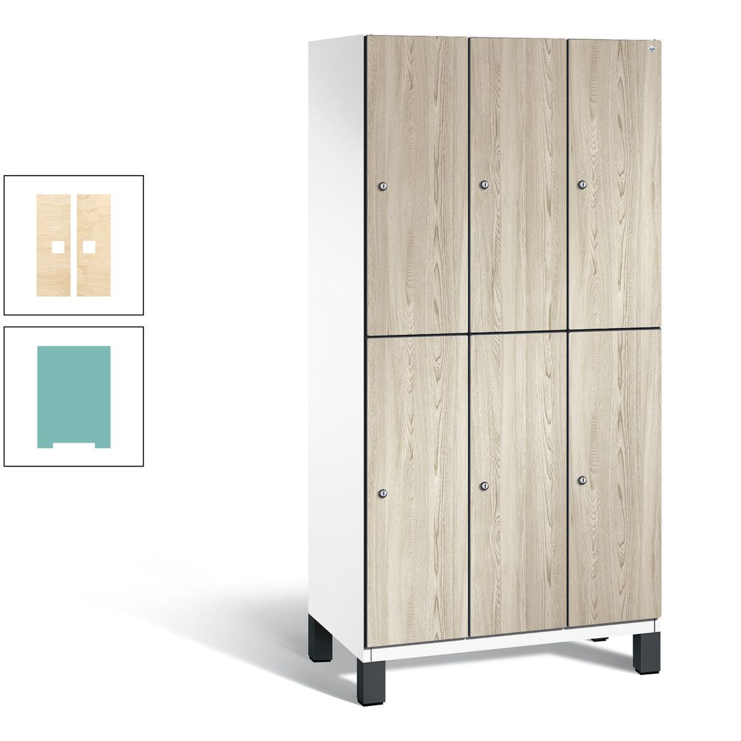 Fächerschrank, Garderobenschrank, mit Füßen, 3 Abteile, 1.980 x 900 x 525 mm (HxBxT), Korpus anthrazitgrau, Tür Donau-Ahorn