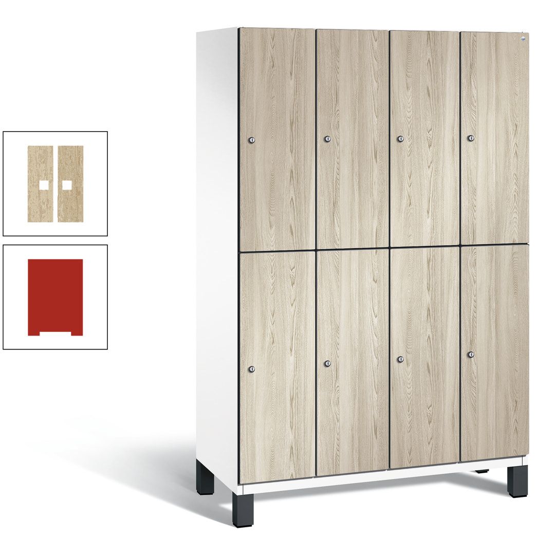 Fächerschrank, Garderobenschrank, mit Füßen, 4 Abteile, 1.980 x 1.200 x 525 mm (HxBxT), Korpus anthrazitgrau, Tür Donau-Ahorn