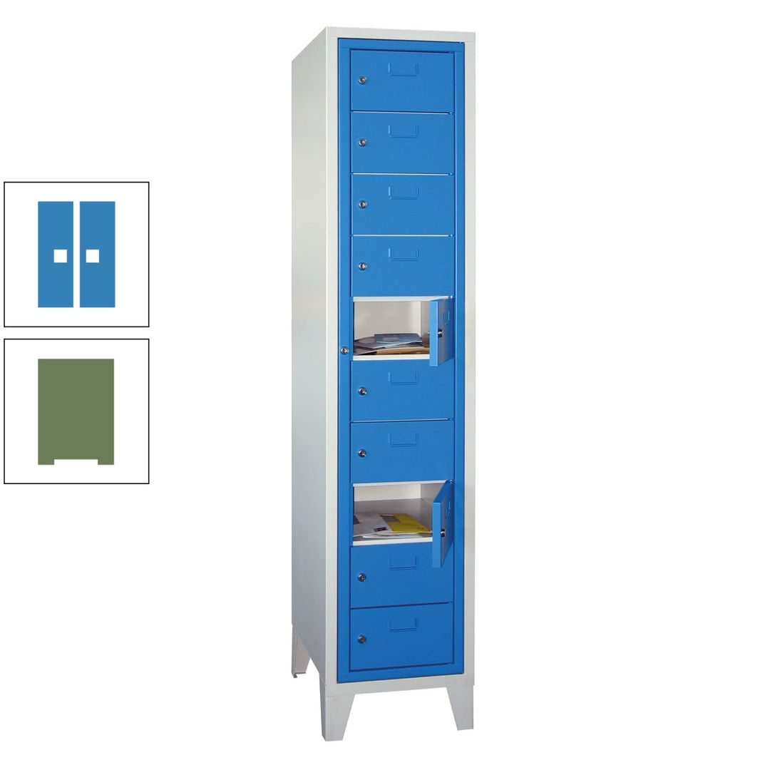 Schließfachschrank - Wäscheausgabeschrank - 10 Fächer a 315 mm - 1.850x400x500 mm (HxBxT) - Füße - Zylinderschloss - anthrazitgrau