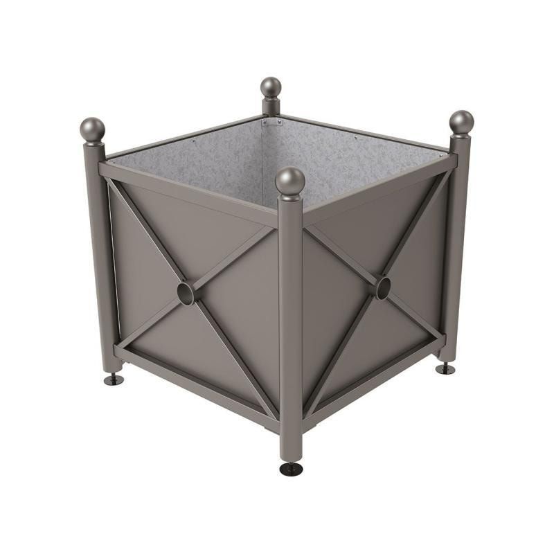 Pflanzbehälter, fvz.Stahl, innen feuerverzinkt, Verladungsgriffe, verstellbare Füße, Kopf Agora, 900 x 1.000 x 1.000 mm (HxBxT), enzianblau