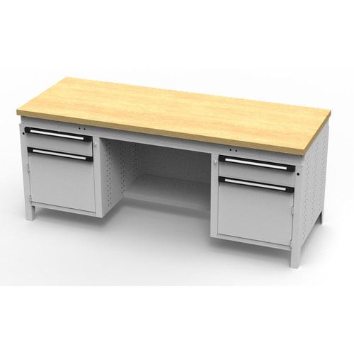 OTTOKIND Werkbank - bündige Arbeitsplatte - 850 x 1.695 x 750 mm (HxBxT) - 2 Schubladen - 2 Schränke - lichtgrau