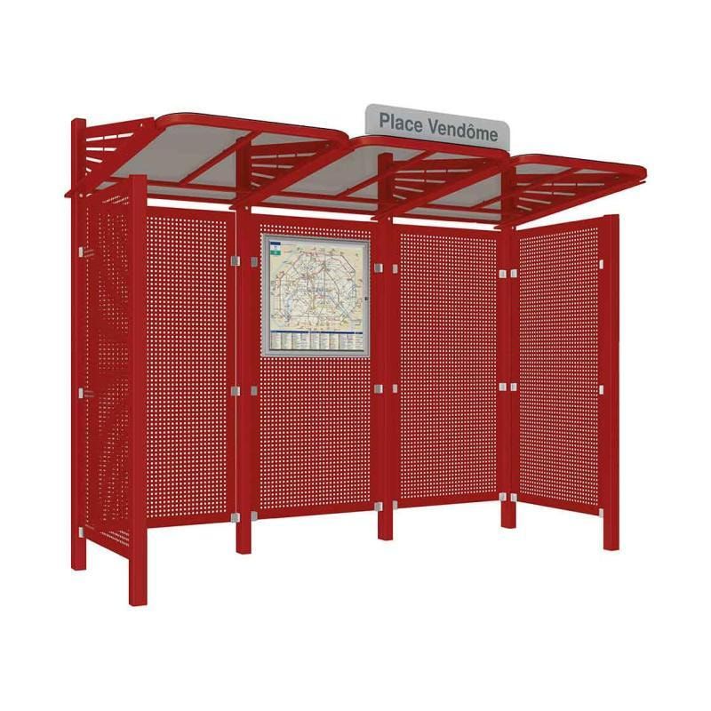 Buswartehalle - Unterstand - Stahlblech Verkleidung - Fahrplankasten - Haltestellenschild - 2.200 x 3.000 x 1.500 mm (HxBxT) - enzianblau