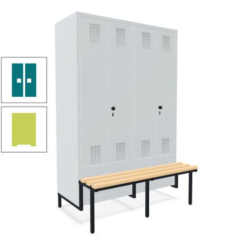 Doppel-Spind, Garderobenschrank, Buche Sitzbank integriert, 4 Abteile 300 mm, Korpus anthrazitgrau, Tür anthrazitgrau, 1.850 x 1.200 x 815 mm (HxBxT)