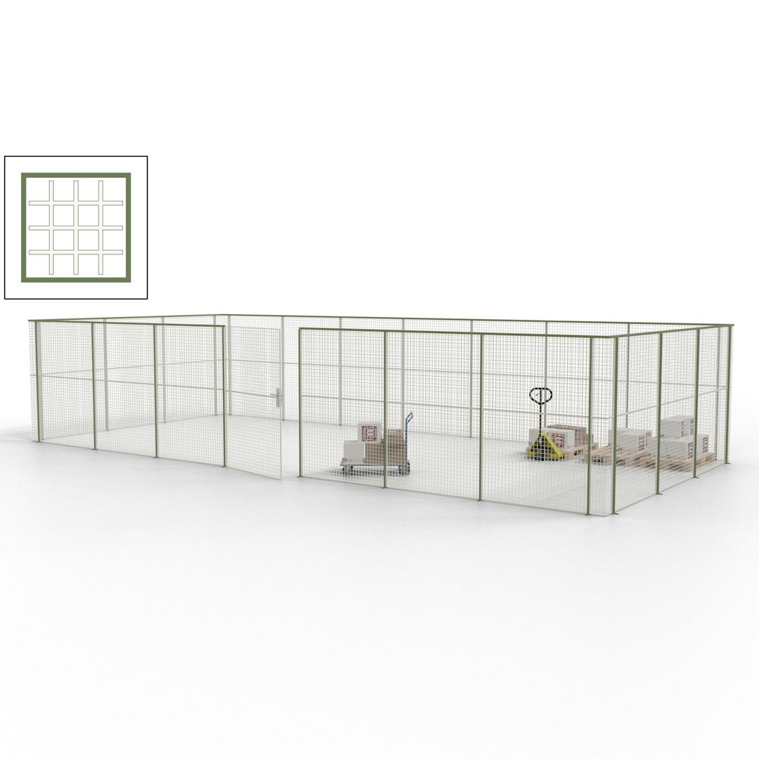 Hallentrennwand - Flügeltür, Gitter - 19 Gitterwände - 2.200 x 10.900 x 4.900 mm (HxBxT) - Perlweiß/reinorange