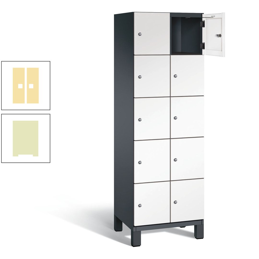 Fächerschrank, Stahlschrank, 10 Fächer, Türöffnungsbegrenzer, Füße, 1.980 x 600 x 525 mm (HxBxT), Korpus anthrazitgrau, Front anthrazitgrau