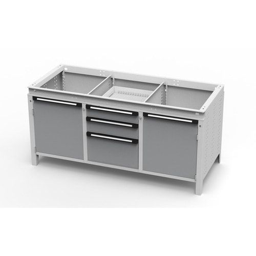 OTTOKIND Werkbank - bündige Arbeitsplatte - 810 x 1.695 x 750 mm (HxBxT) - 3 Schubladen - 2 Schränke - lichtgrau