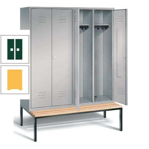 Doppel-Spindschrank, Buche Sitzbank untergebaut, 4 Abteile a 400 mm, Korpus lichtgrau, Tür anthrazitgrau, 2.090 x 1.590 x 815 mm (HxBxT)
