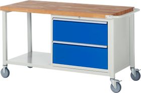 Mobile Werkbank mit Ablage - 2 XL Schubladen - Teilauszug - 270:2 - 880 x 1.500 x 700 mm (HxBxT) - 450 kg - Buche - Farbe wählbar