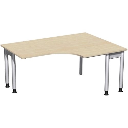 Eckschreibtisch, Eckteil 800 mm, rechts, Füße einseitig verkürzt, 4-Fuß Pro, höhenverstellbar, 680-800 x 1.600 x 1.200 mm (HxBxT), Dekor Ahorn