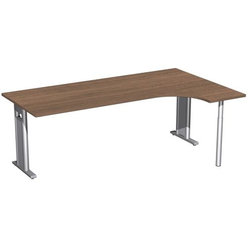 Eckschreibtisch, Ecke rechts, Füße einseitig verkürzt, C-Fuß Pro, 720 x 1.600 x 1.200 mm (HxBxT), Gestell silber, Dekor Ahorn