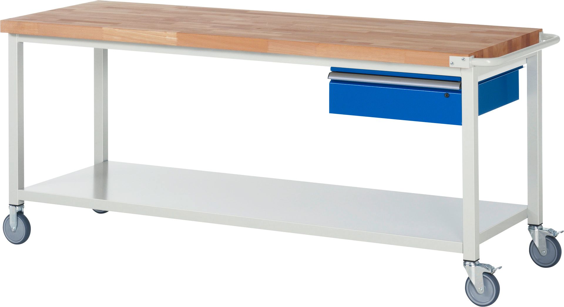Mobile Werkbank mit Ablageboden - 1 Schublade - 150:1 - höhenverstellbar 880-1.080 mm - 2.000 x 700 mm (BxT) - 450 kg - Anthrazitgrau