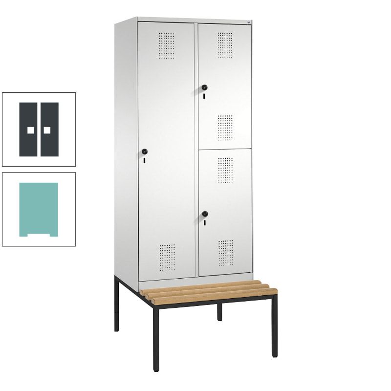 Garderobenschrank, Spind ein- und doppelstöckig Sitzbank, 2 Abteile, 3 Fächer, 2.090 x 800 x 500 mm (HxBxT), Front anthrazitgrau, Korpus anthrazitgrau