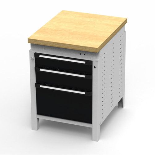 OTTOKIND Werkbank - Arbeitsplatte bündig - 850 x 605 x 750 mm (HxBxT) - 3 Schubladen - lichtgrau