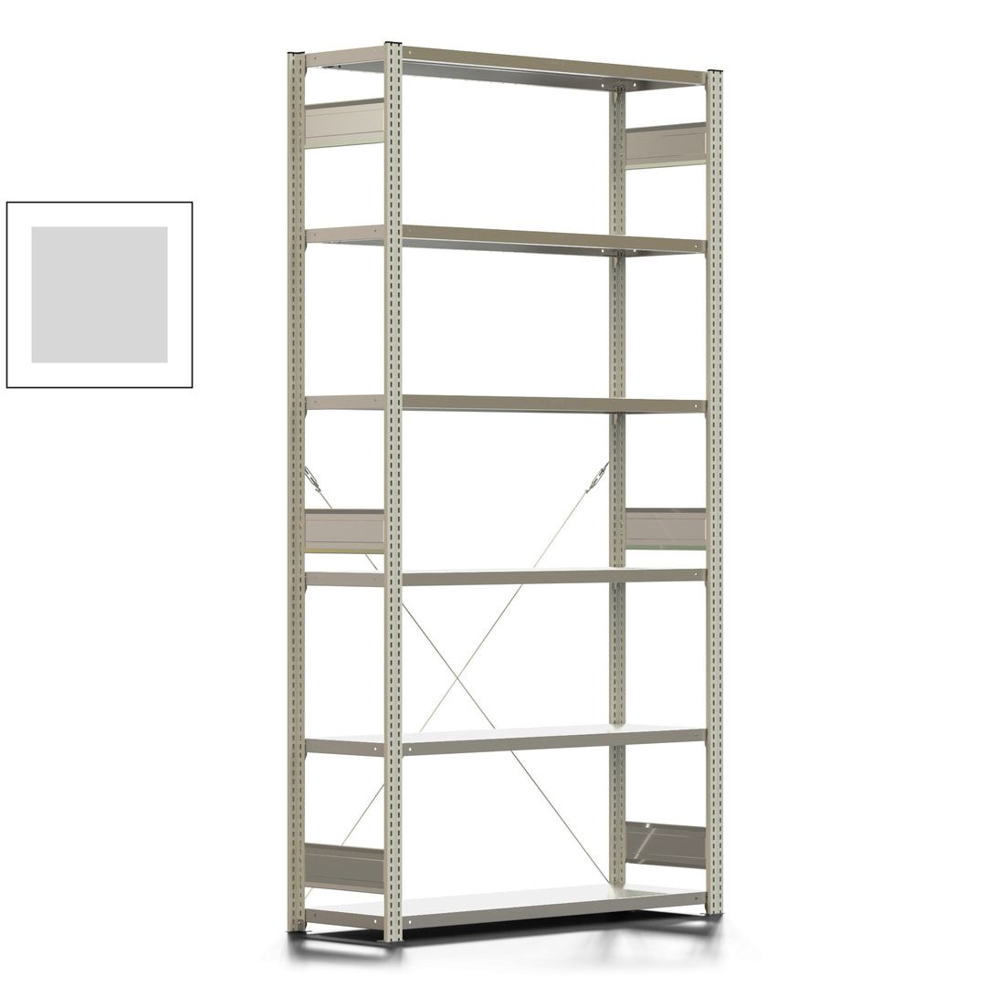 Fachbodenregal mit Tiefenriegel - 350 kg - 2.500 x 1.285 x 426 mm (HxBxT) - Anbauregal - 6 Böden - enzianblau - Lagerregal - Steckregal BERT