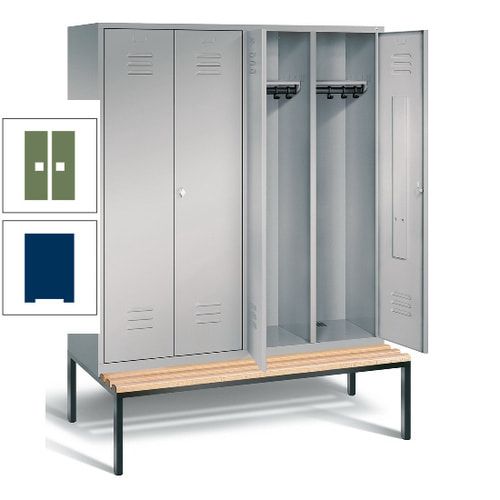 Doppel-Spindschrank, Buche Sitzbank untergebaut, 4 Abteile a 400 mm, Korpus lichtgrau, Tür anthrazitgrau, 2.090 x 1.590 x 815 mm (HxBxT)