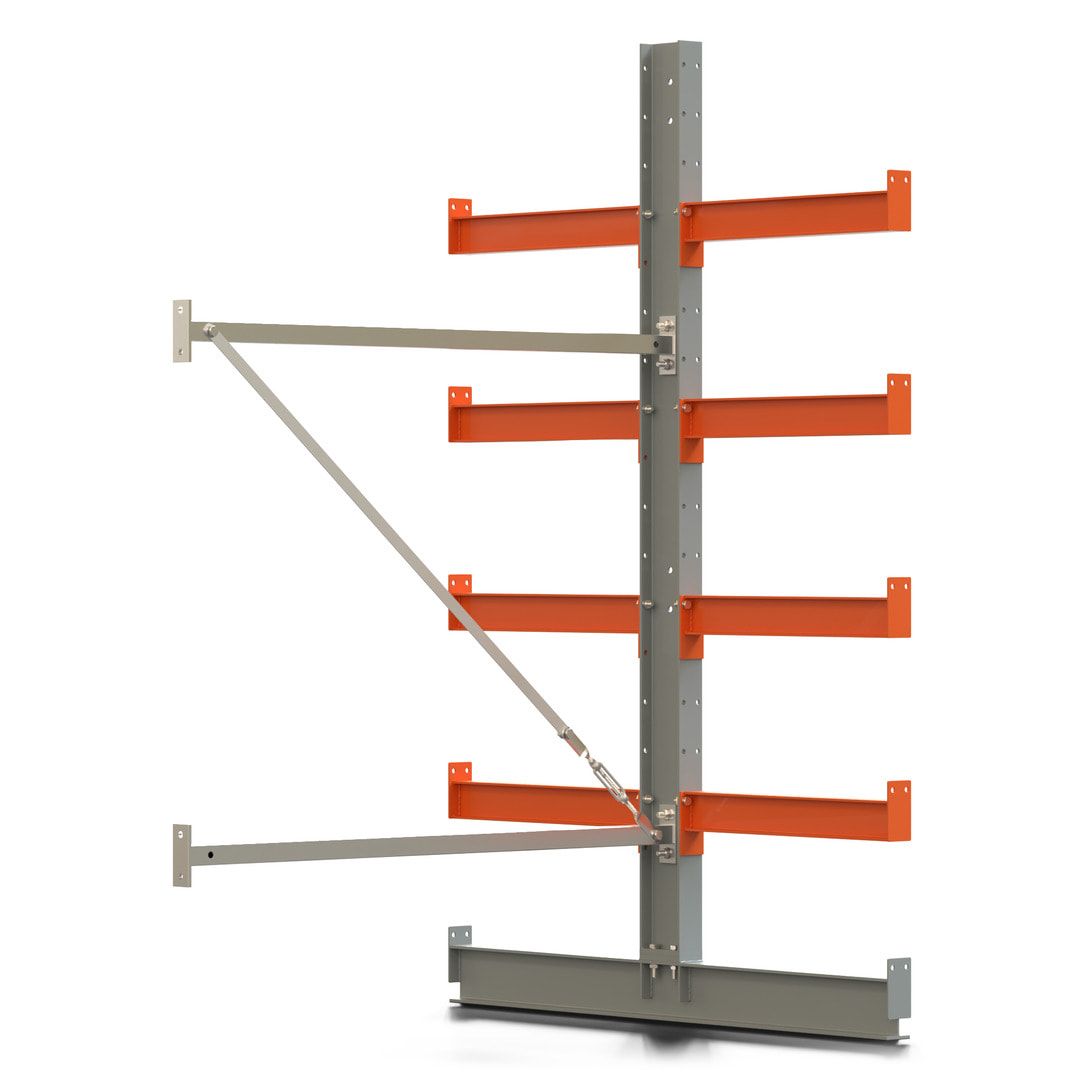 Doppelseitiges Kragarmregal, Anbauregal, 2.000 x 1.280 x 1.120 mm (HxBxT), Nutztiefe 500 mm, Kragarmlast 870 kg, KARL basic, silbergrau/reinorange