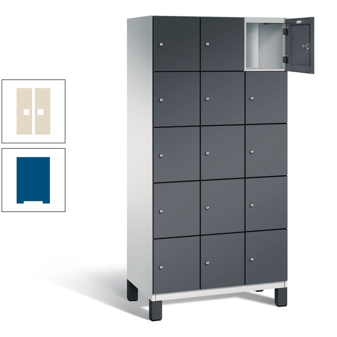 Fächerschrank, Stahlschrank, 15 Fächer, Türöffnungsbegrenzer, Füße, 1.980 x 900 x 525 mm (HxBxT), Korpus anthrazitgrau, Front anthrazitgrau