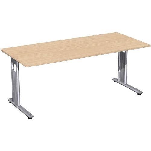 Schreibtisch mit einseitig verkürzt Füßen - C-Fuß Flex - Bürotisch - Konferenztisch - 720 x 1.200 x 800 mm (HxBxT) - Dekor Ahorn - Gestell silber