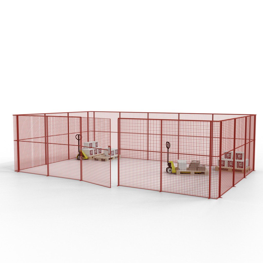 Maschinen Schutzgitter - Hallentrennwand - Sicherheitszaun - Tür - 22 m - 2.200 x 7.900 x 4.900 mm (HxBxT) - enzianblau