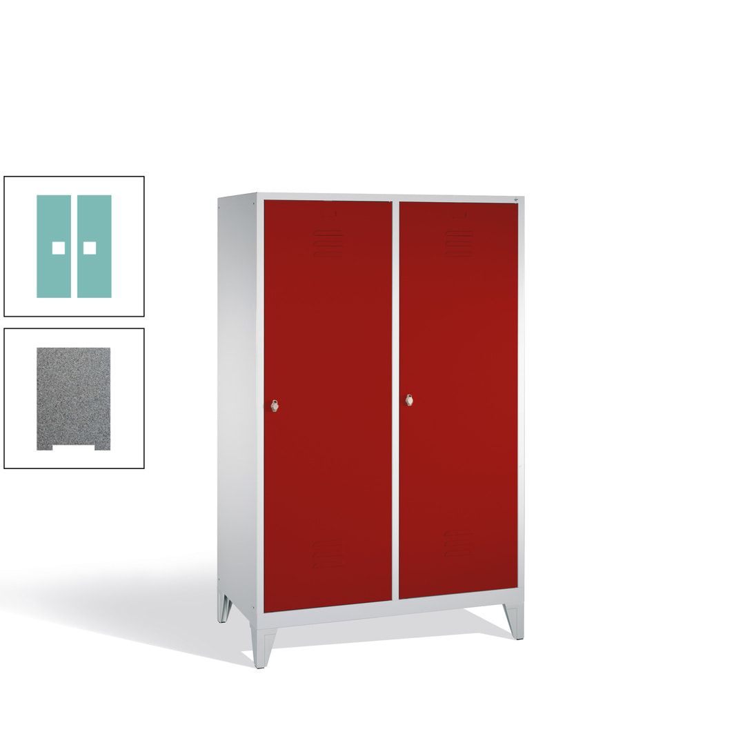 Doppel-Spind mit 2 Großtüren, Garderobenschrank mit Füßen, 4 Abteile a 300 mm, Korpus anthrazitgrau, Tür anthrazitgrau, 1.850 x 1.190 x 500 mm (HxBxT)