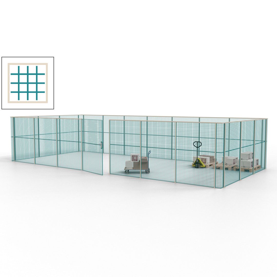 Hallentrennwand - Flügeltür, Gitter - 19 Gitterwände - 2.200 x 10.900 x 4.900 mm (HxBxT) - Perlweiß/reinorange